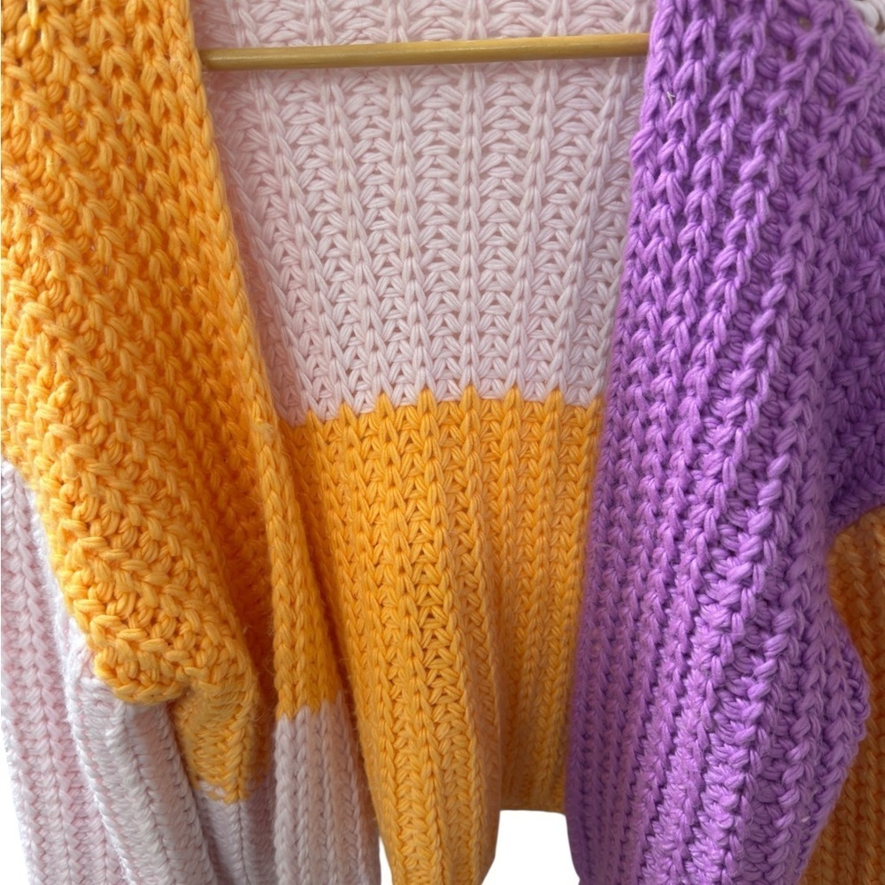 Wild Fable Blocks of Color Chunky Open Front Cable Knit Sweater Size XL Casual - Picture 4 of 6